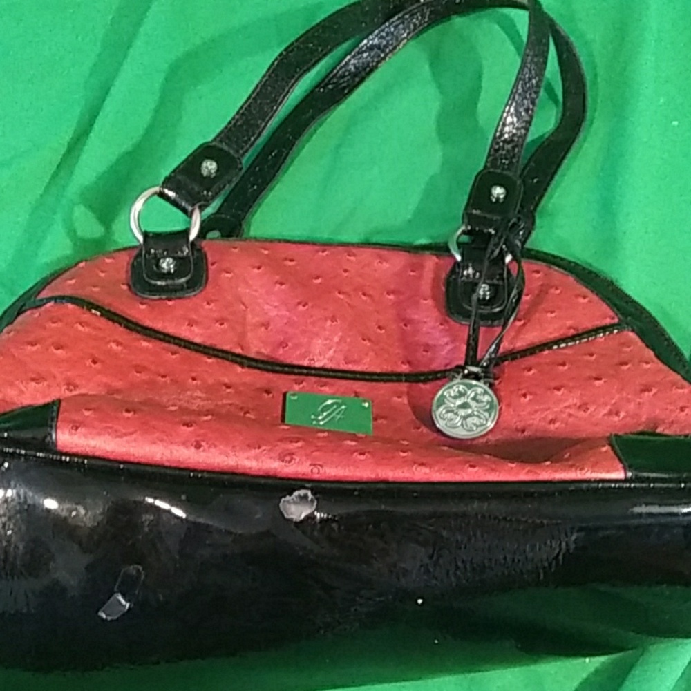 Grace Adele Roomy Red Handbag With Black Trim